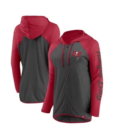Fanatics Women's Pewter/red Tampa Bay Buccaneers Script Full-zip Hoodie In Pewter,red