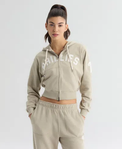 Fanatics Women's Philadelphia Phillies Iconic Terry Cropped Full-zip Hoodie In Tan