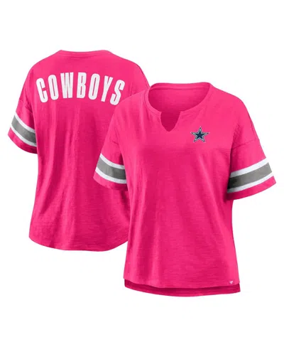 Fanatics Women's Pink Dallas Cowboys Redzone Bling Stripe Sleeve Notch Neck T-shirt