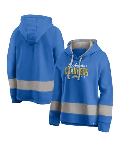 Fanatics Women's Powder Blue/gray Los Angeles Chargers Huddle Up Fundamental Fleece Color Block Pullover Hood