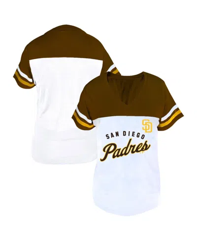 Fanatics Women's Profile White/brown San Diego Padres Plus Size Two-stripe V-neck T-shirt