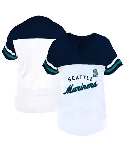 Fanatics Women's Profile White/navy Seattle Mariners Plus Size Two-stripe V-neck T-shirt