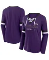 Fanatics Women's Purple Baltimore Ravens Plus Size Won Done Lace-up V-neck Long Sleeve T-shirt In Purple