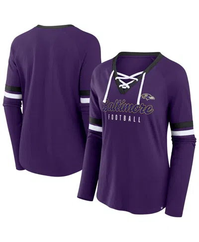 Fanatics Women's Purple Baltimore Ravens Plus Size Won Done Lace-up V-neck Long Sleeve T-shirt