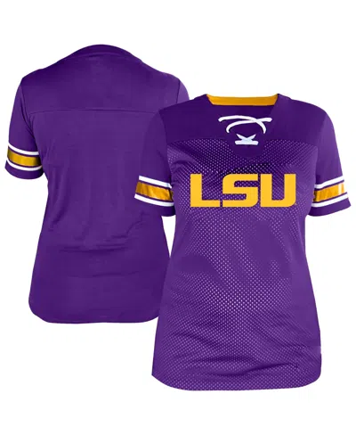 Fanatics Women's Purple Lsu Tigers Plus Size Mesh Overlay Lace-up Jersey T-shirt