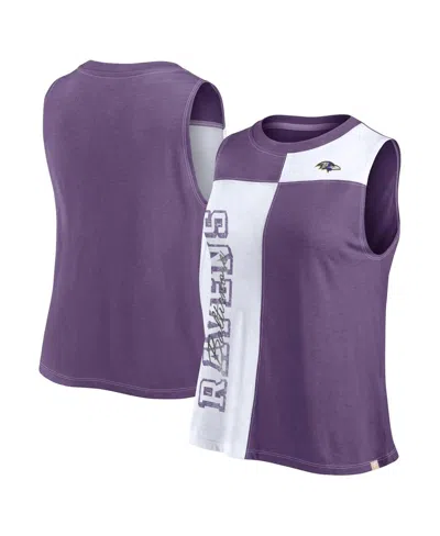 Fanatics Women's Purple/white Baltimore Ravens Script Color Block Tank Top In Purple,white