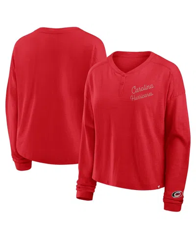Fanatics Women's Red Carolina Hurricanes Oversized All Out Effort Long Sleeve Henley T-shirt