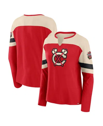 Fanatics Women's Red Chicago Blackhawks 2025 Nhl Winter Classic Frozen Long Sleeve Notch Neck T-shirt