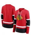 Fanatics Women's Red Chicago Blackhawks Prime Time Lace-up Long Sleeve T-shirt In Red,black