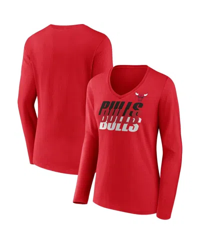 Fanatics Women's Red Chicago Bulls Iconic Tumble Long Sleeve V-neck T-shirt