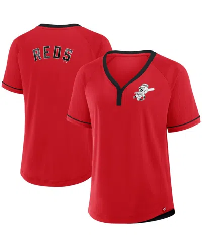 Fanatics Women's Red Cincinnati Reds Cooperstown Collection League Diva Raglan V-neck T-shirt