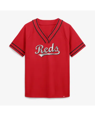 Fanatics Women's Red Cincinnati Reds Diva Race Ahead Raglan V-neck T-shirt In Multi