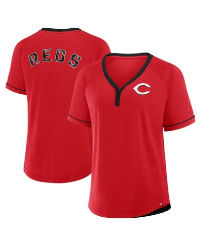 Fanatics Women's Red Cincinnati Reds League Diva Star Raglan V-neck T-shirt