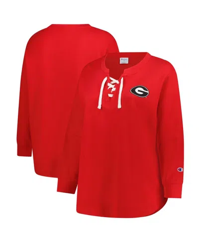 Fanatics Women's Red Georgia Bulldogs Lace-up Waffle Knit Plus Size Long Sleeve T-shirt