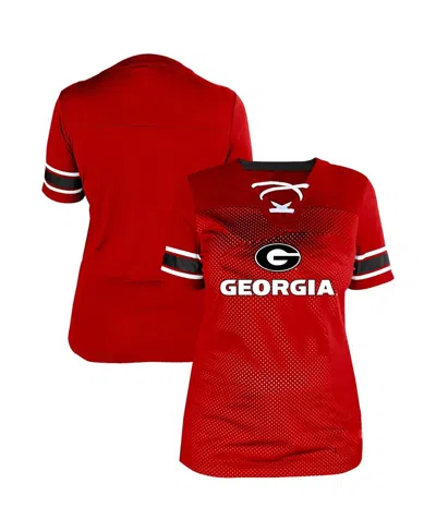 Fanatics Women's Red Georgia Bulldogs Plus Size Mesh Overlay Lace-up Jersey T-shirt