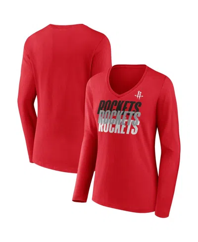 Fanatics Women's Red Houston Rockets Iconic Tumble Long Sleeve V-neck T-shirt In Brown