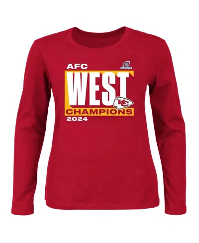 Fanatics Women's Red Kansas City Chiefs 2024 Afc West Division Champions Plus Size Scoop Neck Long Sleeve T-s