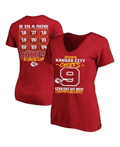 Fanatics Women's Red Kansas City Chiefs Nine-straight Afc West Division Champions Plus Size V-neck T-shirt