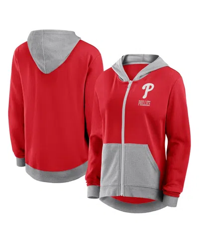 Fanatics Women's Red Philadelphia Phillies Hit It French Terry Full-zip Hoodie In Red,steel