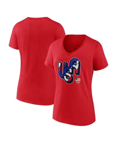 Fanatics Women's Red Team Usa Painting Paris 2024 Olympics V-neck T-shirt