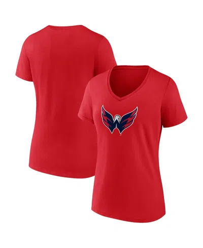 Fanatics Women's Red Washington Capitals Primary Logo Team V-neck T-shirt