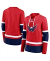 Fanatics Women's Red Washington Capitals Prime Time Lace-up Long Sleeve T-shirt In Red,navy