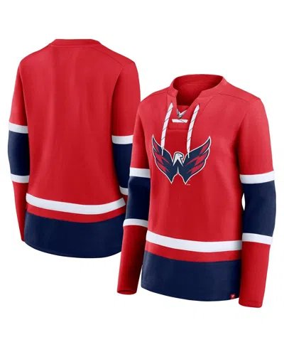 Fanatics Women's Red Washington Capitals Prime Time Lace-up Long Sleeve T-shirt In Red,navy