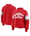 Fanatics Women's Red Wisconsin Badgers Oversized Hometown Premium Punt Coverage Raglan Pullover Sweatshirt In Red