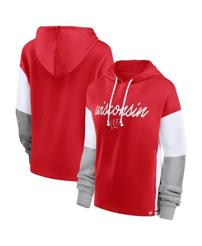 Fanatics Women's Red Wisconsin Badgers Play It Safe Color Block Pullover Hoodie
