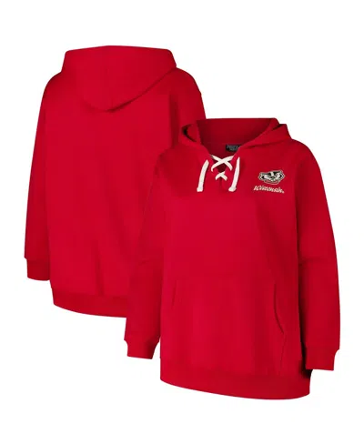 Fanatics Women's Red Wisconsin Badgers Plus Size Scripy Lace-up V-neck Hoodie