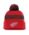 Fanatics Women's Red/black Detroit Red Wings Authentic Pro Rink Cuffed Knit Hat With Pom In Red,black