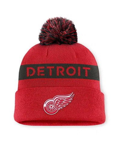 Fanatics Women's Red/black Detroit Red Wings Authentic Pro Rink Cuffed Knit Hat With Pom In Red,black