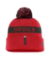 Fanatics Women's Red/black New Jersey Devils Authentic Pro Rink Cuffed Knit Hat With Pom In Red,black