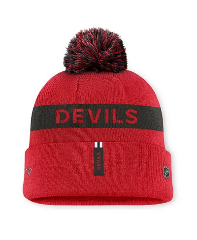 Fanatics Women's Red/black New Jersey Devils Authentic Pro Rink Cuffed Knit Hat With Pom In Red,black