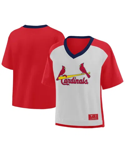 Fanatics Women's Red/graphite St. Louis Cardinals Oversized Race To Win V-neck T-shirt In Multi