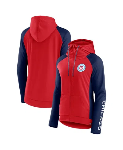 Fanatics Women's Red/navy Chicago Fire Iconic Raglan Full-zip Hoodie In Red,navy