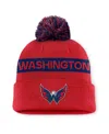 Fanatics Women's Red/navy Washington Capitals Authentic Pro Rink Cuffed With Pom Knit Hat In Red,navy