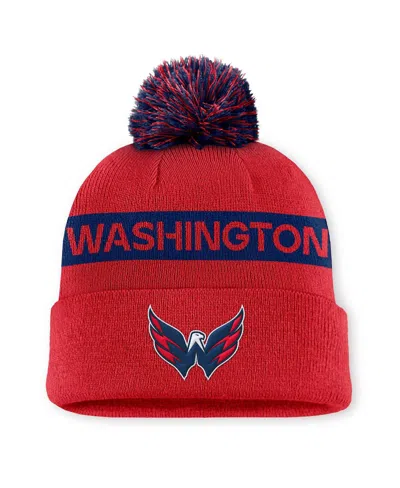 Fanatics Women's Red/navy Washington Capitals Authentic Pro Rink Cuffed With Pom Knit Hat In Red,navy