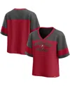 Fanatics Women's Red/pewter Tampa Bay Buccaneers Home School Jersey Poly V-neck Fashion Top In Burgundy