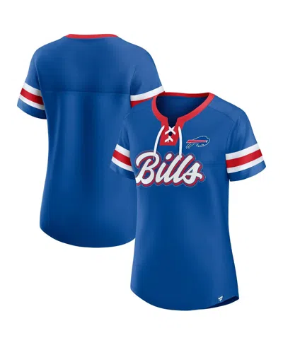 FANATICS WOMEN'S ROYAL BUFFALO BILLS ICONIC BLING ATHENA LACE-UP V-NECK T-SHIRT