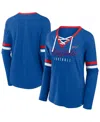 Fanatics Women's Royal Buffalo Bills Plus Size Won Done Lace-up V-neck Long Sleeve T-shirt In Royal
