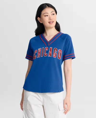 Fanatics Women's Royal Chicago Cubs Diva Race Ahead Raglan V-neck T-shirt In Blue