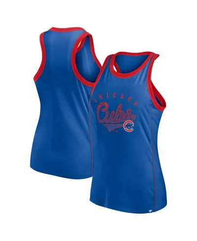 Fanatics Women's Royal Chicago Cubs Tailsweep Fashion Racerback Rhinestone Tank Top In Royal,red