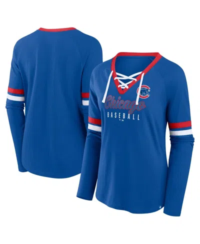 Fanatics Women's Royal Buffalo Bills Won And Done Lace-up Long Sleeve Fashion Top In Royal,white