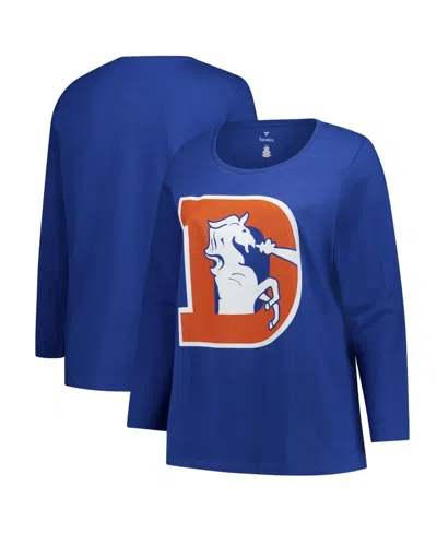 Fanatics Women's Royal Denver Broncos Plus Size Primary Logo Long Sleeve Scoop Neck T-shirt In Blue