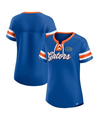 FANATICS WOMEN'S ROYAL FLORIDA GATORS ICONIC ATHENA LACE-UP T-SHIRT