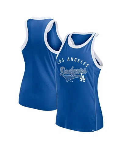 Fanatics Women's Royal Los Angeles Dodgers Tailsweep Fashion Racerback Rhinestone Tank Top In Royal,white