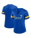 Fanatics Women's Royal Los Angeles Rams Play Script Lace-up T-shirt In Royal