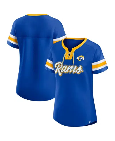 Fanatics Women's Royal Los Angeles Rams True Catch Iconic Rhinestone Bling Athena Lace-up T-shirt In Blue