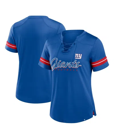 Fanatics Women's Royal New York Giants Play Script Lace-up T-shirt In Blue